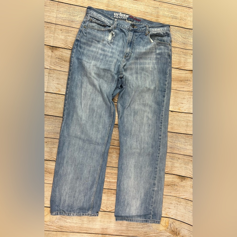Urban pipeline Loose Straight Denim Blue Jeans Light Wash 36x34